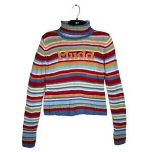Y2K Vintage Nostalgic Mudd Rainbow Stripe Turtleneck Sweater Medium